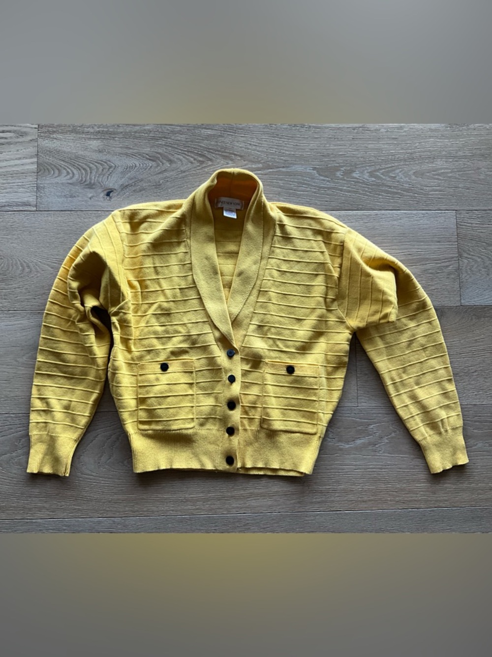 Jones New York Yellow Ribbed Button-Front Cardigan